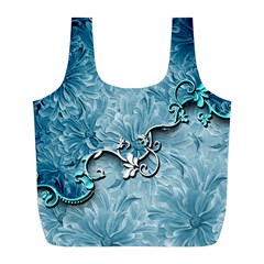 Wonderful Blue Flowers Full Print Recycle Bag (l) by FantasyWorld7