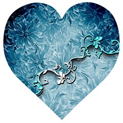 Wonderful Blue Flowers Wooden Puzzle Heart