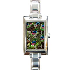 Peacock Feathers Color Plumage Rectangle Italian Charm Watch by Celenk