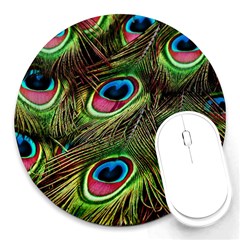 Peacock Feathers Color Plumage Round Mousepads by Celenk