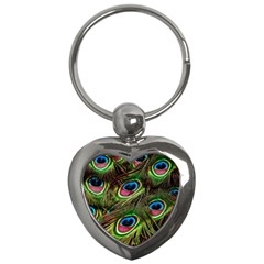 Peacock Feathers Color Plumage Key Chain (heart) by Celenk