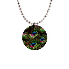 Peacock Feathers Color Plumage 1  Button Necklace by Celenk