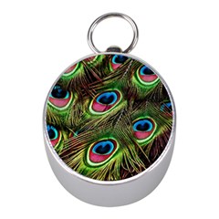 Peacock Feathers Color Plumage Mini Silver Compasses by Celenk