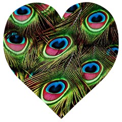 Peacock Feathers Color Plumage Wooden Puzzle Heart by Celenk