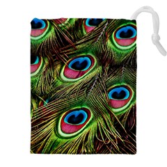 Peacock Feathers Color Plumage Drawstring Pouch (4xl) by Celenk