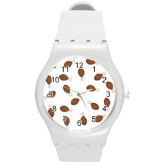 Turkey Leg Pattern - Thanksgiving Round Plastic Sport Watch (m) by Valentinaart