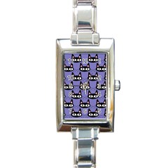 Cute Black Cat Pattern Rectangle Italian Charm Watch by Valentinaart