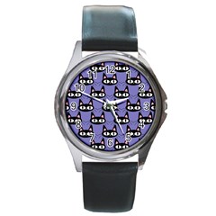 Cute Black Cat Pattern Round Metal Watch by Valentinaart