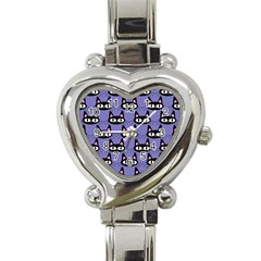 Cute Black Cat Pattern Heart Italian Charm Watch by Valentinaart