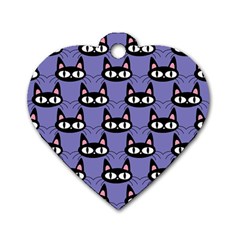 Cute Black Cat Pattern Dog Tag Heart (two Sides) by Valentinaart