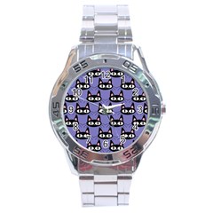 Cute Black Cat Pattern Stainless Steel Analogue Watch by Valentinaart