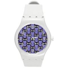 Cute Black Cat Pattern Round Plastic Sport Watch (m) by Valentinaart