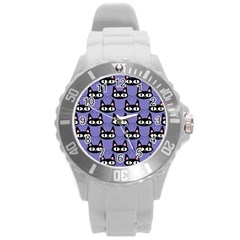 Cute Black Cat Pattern Round Plastic Sport Watch (l) by Valentinaart