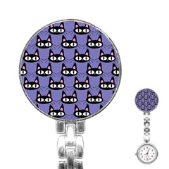 Cute Black Cat Pattern Stainless Steel Nurses Watch by Valentinaart