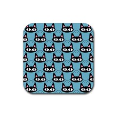 Cute Black Cat Pattern Rubber Coaster (square)  by Valentinaart