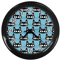 Cute Black Cat Pattern Wall Clock (black) by Valentinaart