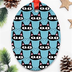 Cute Black Cat Pattern Oval Ornament (two Sides)