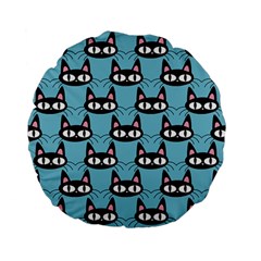 Cute Black Cat Pattern Standard 15  Premium Flano Round Cushions by Valentinaart