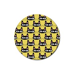 Cute Black Cat Pattern Rubber Round Coaster (4 Pack)  by Valentinaart