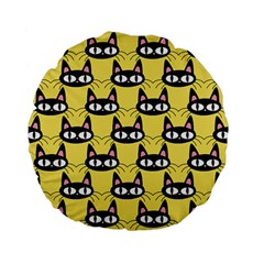 Cute Black Cat Pattern Standard 15  Premium Flano Round Cushions by Valentinaart