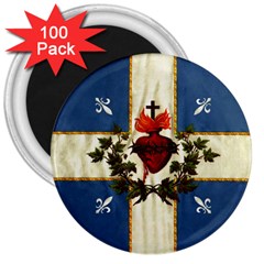 Quebec Flag Drapeau Québec Patriote Carillon Sacré-coeur Christian Catholic Old Vintage With Fleurs De Lys 3  Magnet (100 Pack) by Quebec