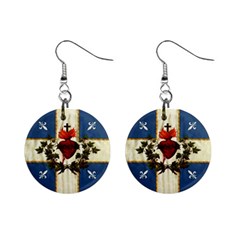 Quebec Flag Drapeau Québec Patriote Carillon Sacré-coeur Christian Catholic Old Vintage With Fleurs De Lys 1  Button Earrings by Quebec