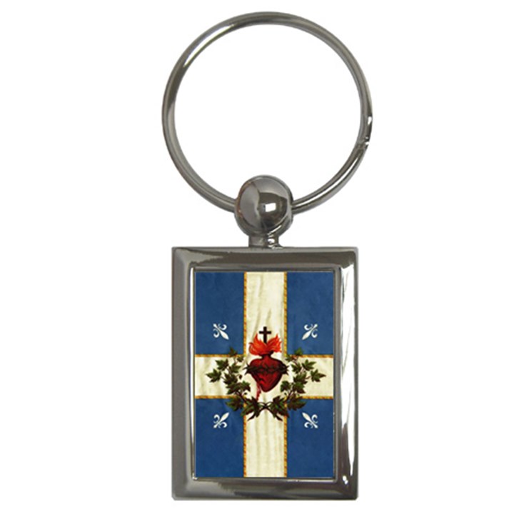 Quebec flag drapeau Québec Patriote Carillon Sacré-Coeur Christian Catholic old vintage with fleurs de lys Key Chain (Rectangle)