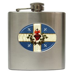 Quebec Flag Drapeau Québec Patriote Carillon Sacré-coeur Christian Catholic Old Vintage With Fleurs De Lys Hip Flask (6 Oz) by Quebec