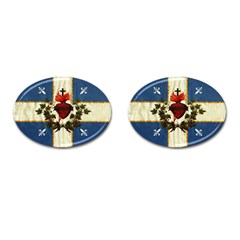 Quebec Flag Drapeau Québec Patriote Carillon Sacré-coeur Christian Catholic Old Vintage With Fleurs De Lys Cufflinks (oval) by Quebec