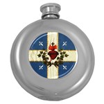 Quebec flag drapeau Québec Patriote Carillon Sacré-Coeur Christian Catholic old vintage with fleurs de lys Hip Flask (5 oz) Front