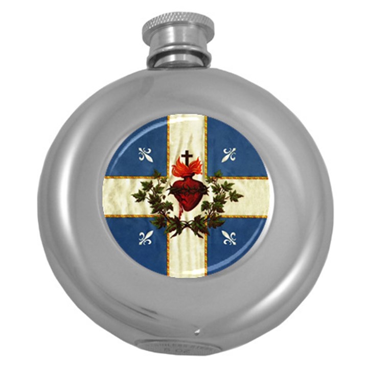 Quebec flag drapeau Québec Patriote Carillon Sacré-Coeur Christian Catholic old vintage with fleurs de lys Hip Flask (5 oz)