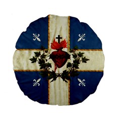 Quebec Flag Drapeau Québec Patriote Carillon Sacré-coeur Christian Catholic Old Vintage With Fleurs De Lys Standard 15  Premium Flano Round Cushion  by Quebec