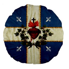 Quebec Flag Drapeau Québec Patriote Carillon Sacré-coeur Christian Catholic Old Vintage With Fleurs De Lys Large 18  Premium Flano Round Cushion  by Quebec