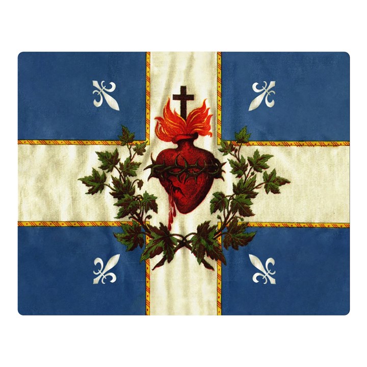 Quebec flag drapeau Québec Patriote Carillon Sacré-Coeur Christian Catholic old vintage with fleurs de lys Double Sided Flano Blanket (Large)