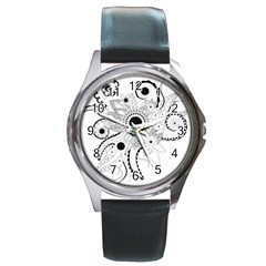 Floral Design Round Metal Watch by FantasyWorld7