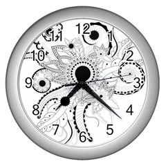 Floral Design Wall Clock (silver) by FantasyWorld7