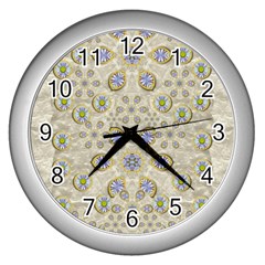 A Gift With Flowers And Bubble Wrap Wall Clock (silver) by pepitasart