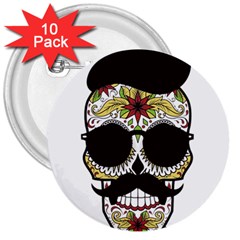 Mustache Man 3  Buttons (10 Pack)  by merchvalley