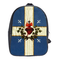 Quebec Flag Drapeau Québec Patriote Carillon Sacré-coeur Christian Catholic Old Vintage With Fleurs De Lys School Bag (large) by Quebec