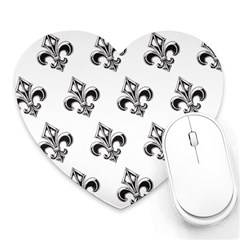 French France Fleur De Lys Metal Pattern Black And White Antique Vintage Heart Mousepads by Quebec