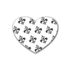 French France Fleur De Lys Metal Pattern Black And White Antique Vintage Rubber Coaster (heart)  by Quebec