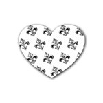 French France Fleur De Lys Metal Pattern black and white antique vintage Rubber Coaster (Heart)  Front