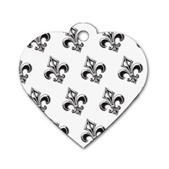 French France Fleur De Lys Metal Pattern Black And White Antique Vintage Dog Tag Heart (two Sides) by Quebec