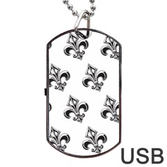 French France Fleur De Lys Metal Pattern Black And White Antique Vintage Dog Tag Usb Flash (one Side) by Quebec