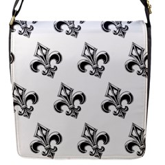 French France Fleur De Lys Metal Pattern Black And White Antique Vintage Flap Closure Messenger Bag (s) by Quebec