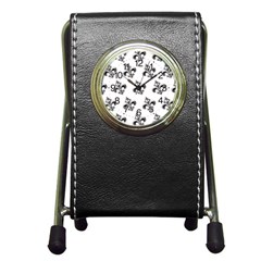 French France Fleur De Lys Metal Pattern Black And White Antique Vintage Pen Holder Desk Clock by Quebec