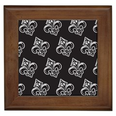 French France Fleur De Lys Metal Pattern Black And White Antique Vintage Black Rocker Framed Tile