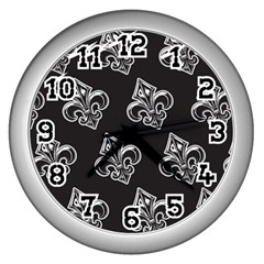 French France Fleur De Lys Metal Pattern Black And White Antique Vintage Black Rocker Wall Clock (silver) by Quebec