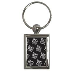 French France Fleur De Lys Metal Pattern Black And White Antique Vintage Black Rocker Key Chain (rectangle)