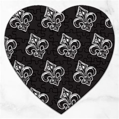 French France Fleur De Lys Metal Pattern Black And White Antique Vintage Black Rocker Jigsaw Puzzle (heart) by Quebec